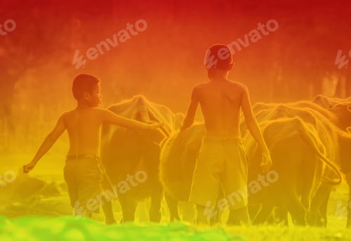 Preview: Boy With Buffalo In The Countryside Of Thailand