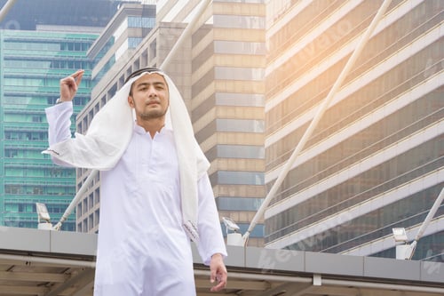 Preview: Success And Happiness Concept, Portrait Of Smiling Arab Middle Eastern Businessman In The City