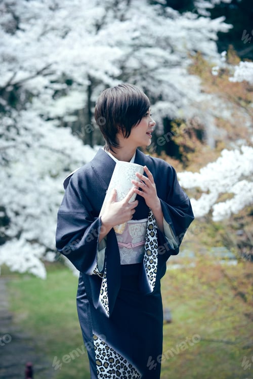 Preview: Cherry Blossom Season Female Material Of Beautiful Women In Full Bloom Of Kimono