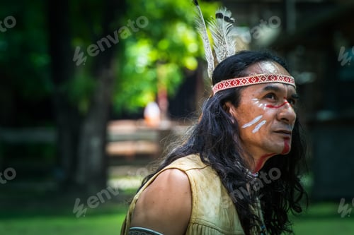 Preview: Native Americans.Portrait Of Americans Indian Man With Horse.