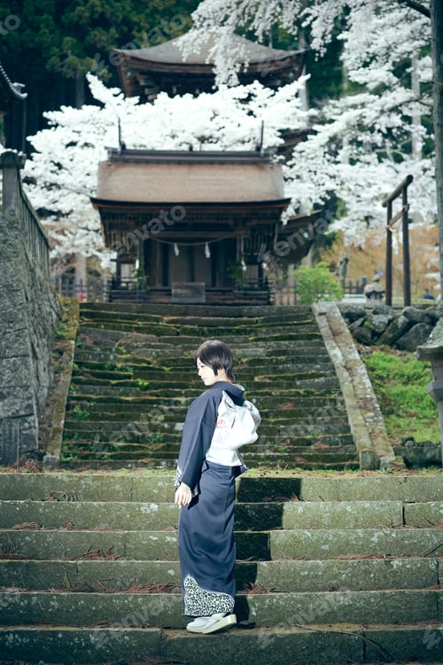 Preview: Cherry Blossom Season Female Material Of Beautiful Women In Full Bloom Of Kimono
