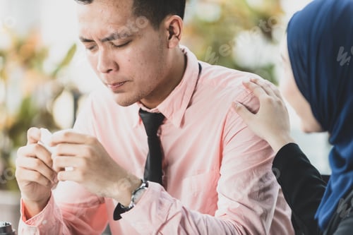 Preview: Boyfriend Sneezing, Girlfriend Worry. Health Care Concept, Contagious Flu Symptom.