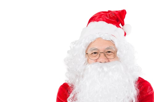 Preview: Happy Merry Christmas Santa Claus Pointing Holding Gift Box With Isolated On White Background.