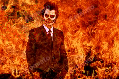 Preview: Skull Face Guy Makeup In Flame Buring Scene.