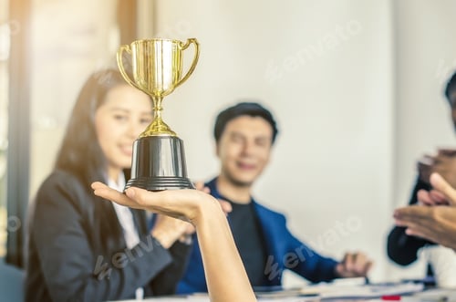 Preview: Winning Business Team Gold Trophy , Business Team Happy Consent And Successful Business Team