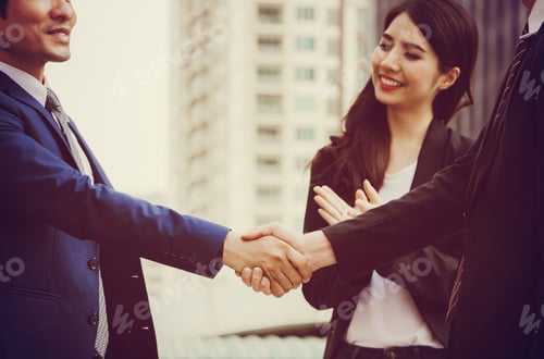 Preview: Success And Happiness Team Concept, Businessman Handshake Finishing Up A Meeting