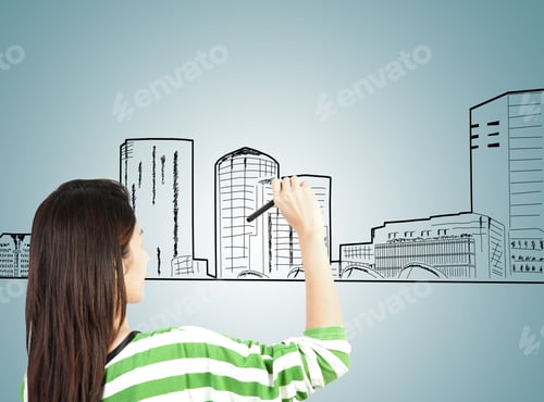 Preview: Woman Draw Building And Cityscape