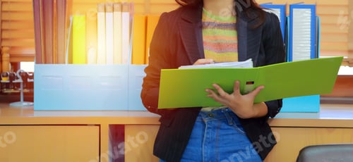 Preview: Portrait Of Woman Young Business On Workplace At Her Workplace In Office With Documents And Office
