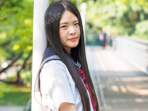 Preview: Portrait Of Asian Girl Student In School Uniform Japanese Style.