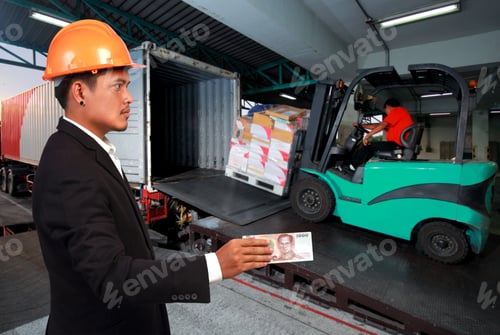 Preview: Young Engineer And Truck Transport Container.
