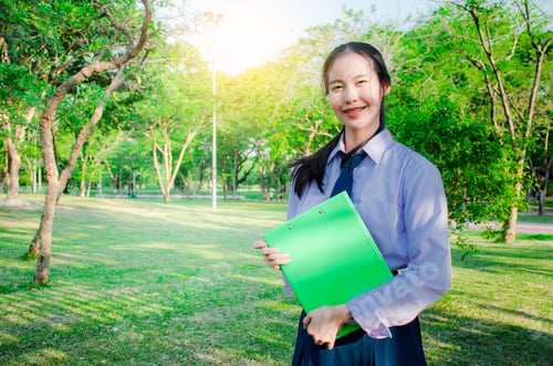 Preview: Portrait Of Thai High School Student Uniform Teen Beautiful Girl Happy And Relax Holds Notebooks In
