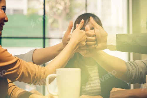 Preview: Teamwork Successful Concept.Business Team Stacking Hands For Successful Business In Office.Group Of
