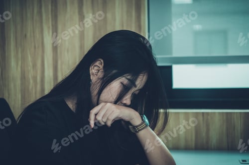 Preview: Beautiful Thai Woman Very Sad From Unrequited Love,Serious From Work In A Office