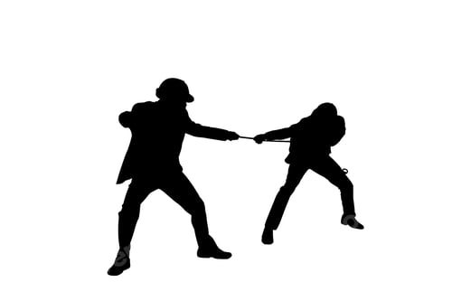 Preview: Silhouette Engineer Man Pulling A Rope Isolated On A White Background, Silhouette Of Two