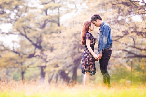 Preview: Asian Couple Lovers Under A Vast Field Of Nature In A Park.