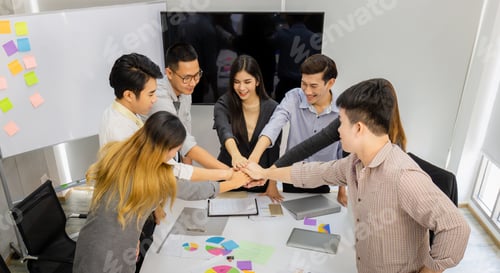 Preview: Selective Focus Of Success Group Of Business People Team Meeting Working Brainstorming And Joining