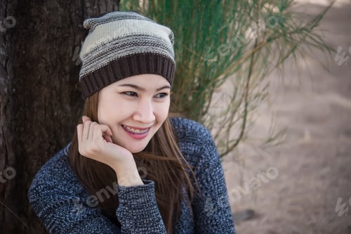 Preview: Portrait Of Beautiful Asian Woman,Young Girl Winter Portrait,Thailand People