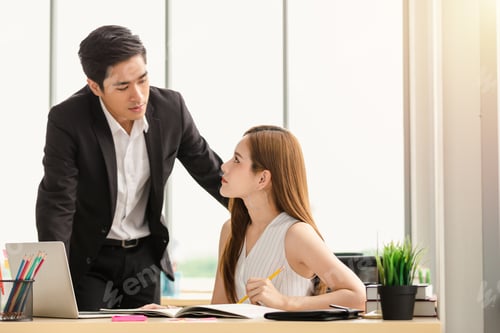 Preview: Asian Couple Working In Office,Business People Team Work Plan On Job
