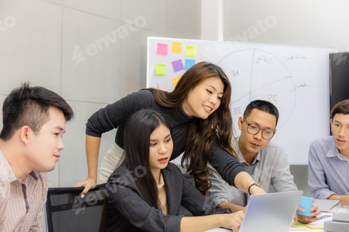 Preview: Selective Focus Of Success Group Of Business People Team Meeting Working With Brainstorming In