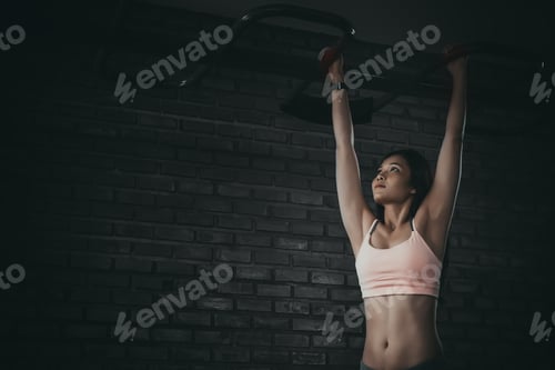Preview: Asian Beautiful Woman Slim Body Pull The Bar At Gym,Thail Girl Love Healthy,Thailand People