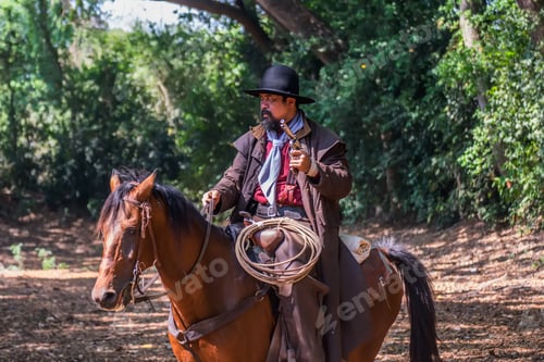 Preview: Cowboy Riding Horse.Cowboy On Horseback.