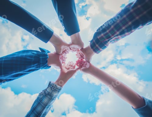 Preview: Hands Connecting To Star Shape Teamwork Stacking Hand Concept
