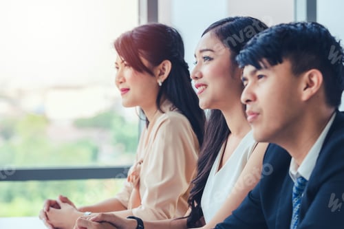 Preview: Portrait Beautiful Asian Businesswomen Sitting Working Startup Looking At Camera In Office