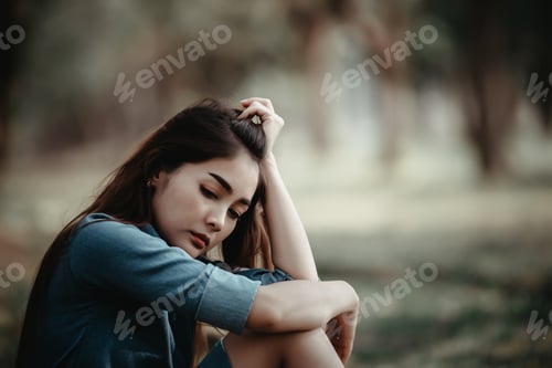 Preview: Beautiful Thai Woman Very Sad From Unrequited Love,Rethink,Think Over,Vintage Style,Dark