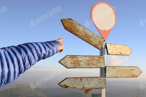 Preview: Young Man Is Pointing Go To The Guidepost