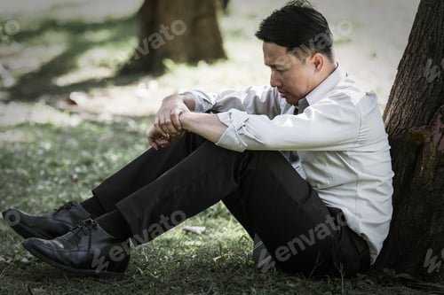 Preview: Asian Business Man Failing And Serious Under Tree In The Park