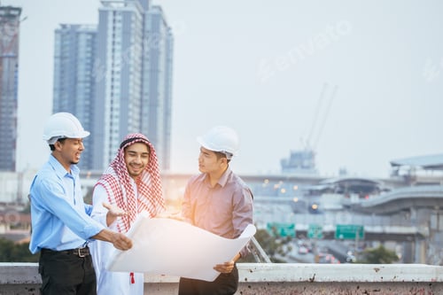 Preview: Muslim Business And Engineer Working Concept: Two Engineers And Muslim Businessmen Discussing About