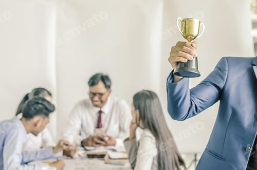 Preview: Winning Business Team Gold Trophy , Business Team Happy Consent And Successful Business Team