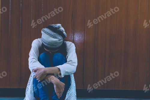 Preview: Asian Sad Girl In The Library Vintage Style,Thai Woman Stress From Love,Heartbreak Concept,Dark Tone