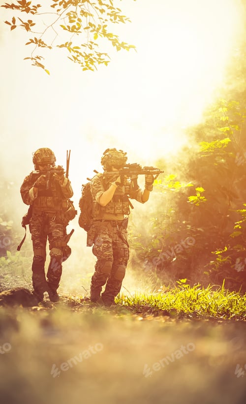 Preview: Team Special Forces. Soldier Assault Rifle With Silencer. Sniper In The Forest.