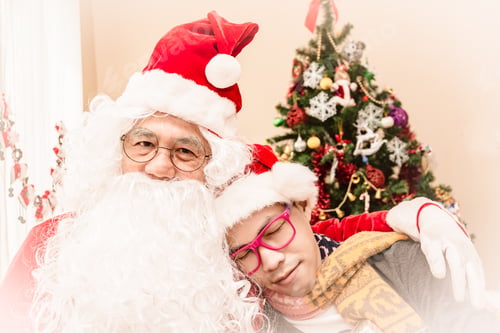 Preview: Santa Claus Gives Gift To Man Christmas Eve ,Christmas Concept