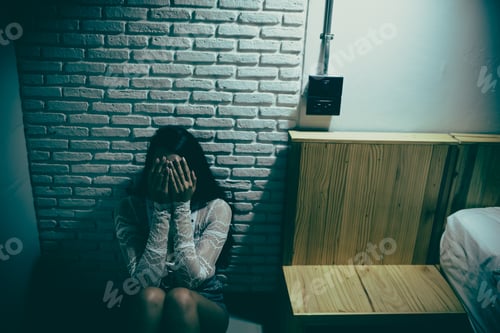 Preview: Asian Beautiful Girl Feel Alone In The Forest,Sad Woman Concept,Thailand People,Lady Sadness About