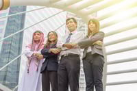 Preview: Business People Celebration Success Happiness Team At City Background