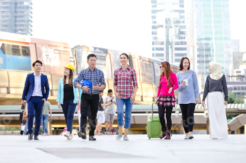 Preview: Asian Lifestyle All Business Corporation Teamwork Concept,Business Colleagues Walking Talking In