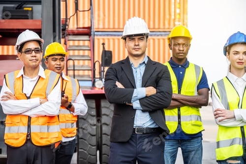 Preview: Group Of Professional Businessman, Logistics Engineer And Inspector And Businessman Poundly For