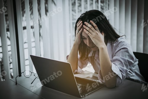 Preview: Asian Woman Working In Office,Young Business Woman Stressed From Work Overload With A Lot File On