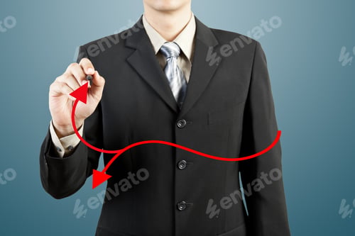 Preview: Businessman Hand Drawing Chart Red Arrow