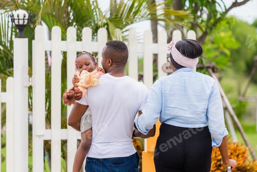 Preview: Cheerful African American Family In Front Of Their New House, Happiness Family Concepts