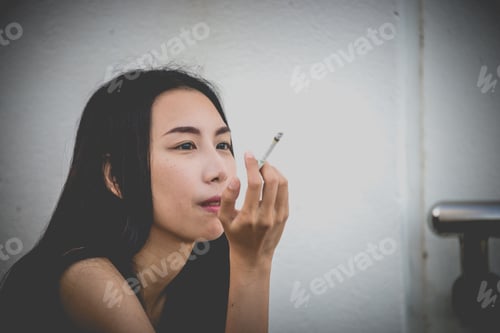 Preview: Asian Woman Sad From Love,She Smoking Because Stress From Boyfriend,Heartbreak Woman Concept