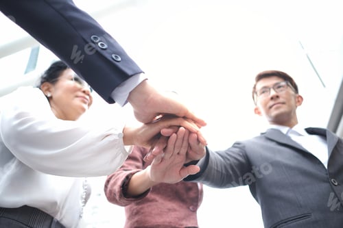 Preview: Group Of Office Workers Join Hand Support Together For Success, Teamwork. They Putting Stacked