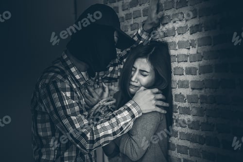 Preview: Sexual Abuse With A Terrorist Attacking A Scared Woman In A Dark Place. Rape And Sexual Abuse