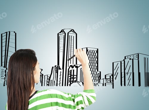 Preview: Woman Draw Building And Cityscape