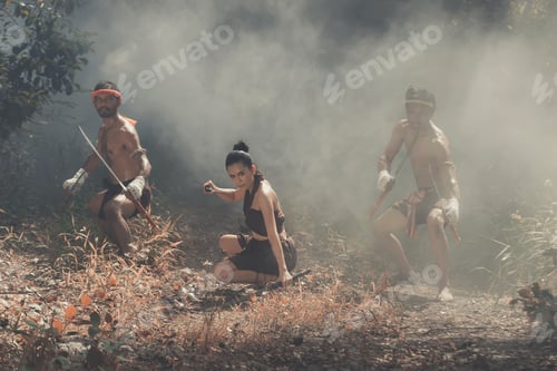 Preview: Thai Legend Warrior.Ancient Soldier Holding Swords Ready To Fighting.Thai Warrior In Traditional