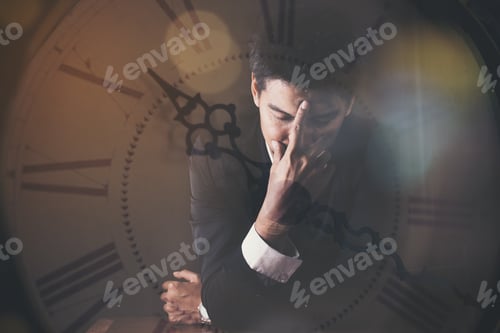 Preview: Double Exposure Of Serious Businessman And The Clock