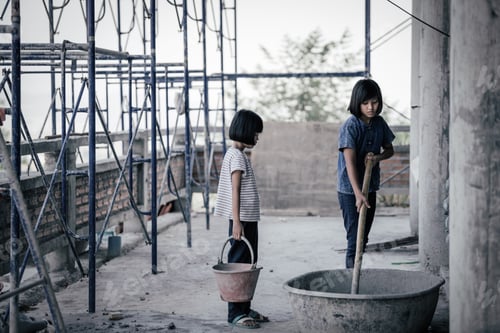 Preview: Children Are Forced To Work In The Construction Area. Human Rights Concepts, Stopping Child Abuse