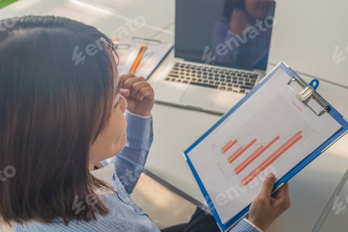 Preview: Succesful Asian Office Woman Get Good Result On Financial Reports And Feel Happy